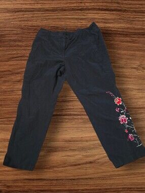 Venezia Black Pants with Pink Floral Embroidery Plus Size